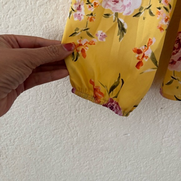 Pleione Yellow and Pink Wrap Blouse with Tie Front - Picture 10 of 12